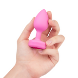 Vibrating Silicone Heart Plug - S/M - Pink