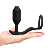 Vibrating Snug & Tug Silicone Ring & Plug - M - Black