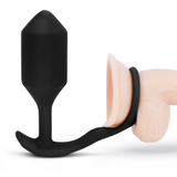 Vibrating Snug & Tug Silicone Ring & Plug - XL - Black