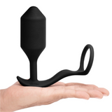 Vibrating Snug & Tug Silicone Ring & Plug - XL - Black